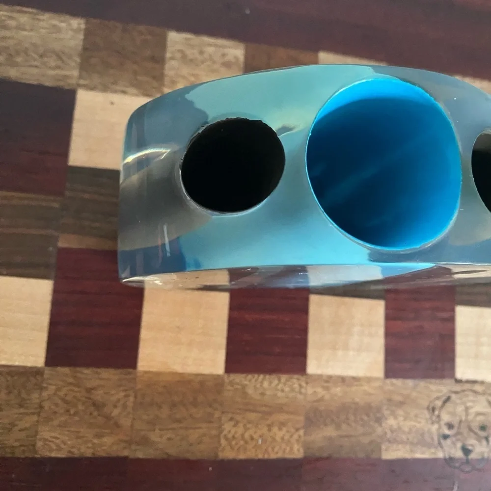 Vintage 70s Acrylic Lucite Retro Space Age Pen Holder Blue Brown Abstract Round